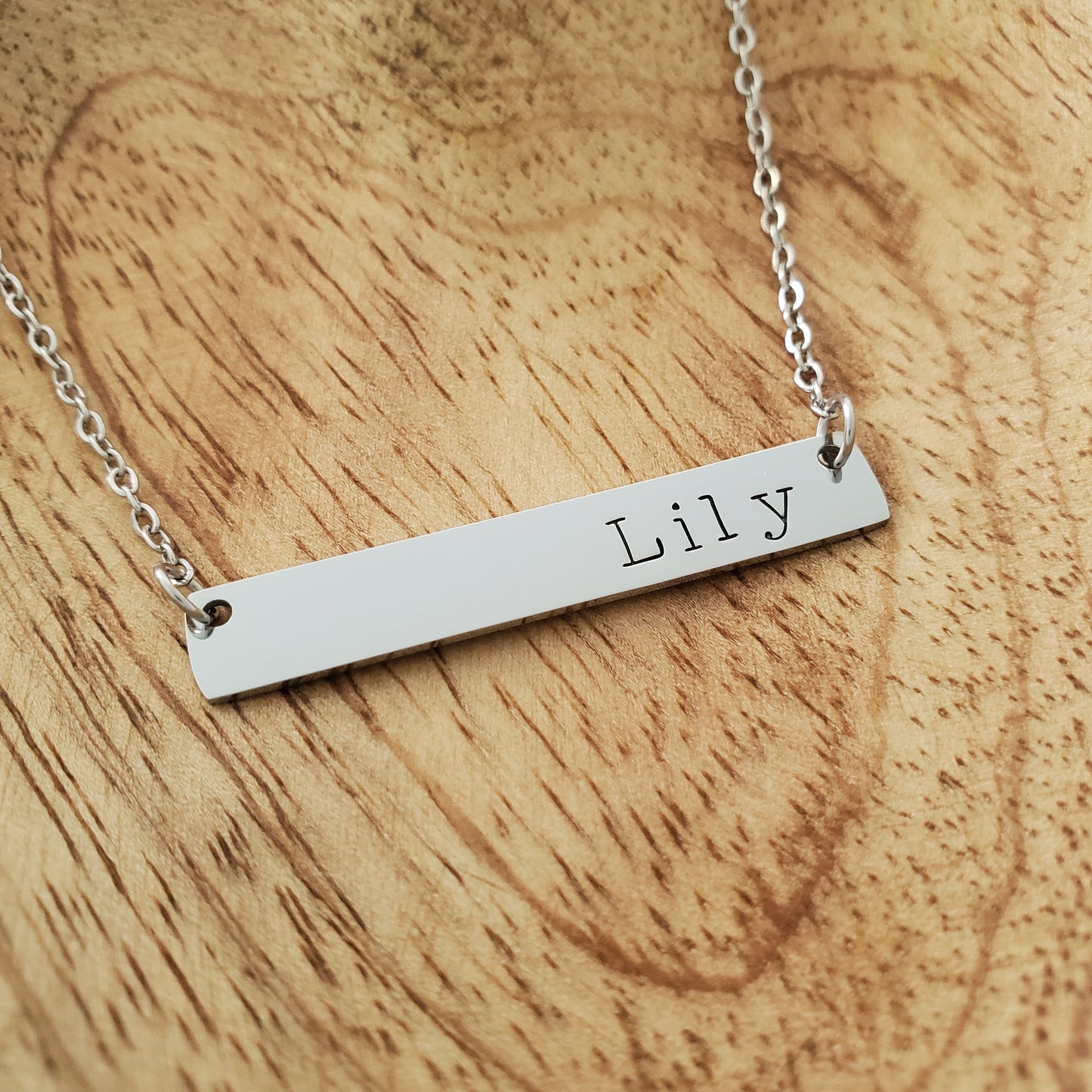 Horizontal Bar Necklace Typewriter Name