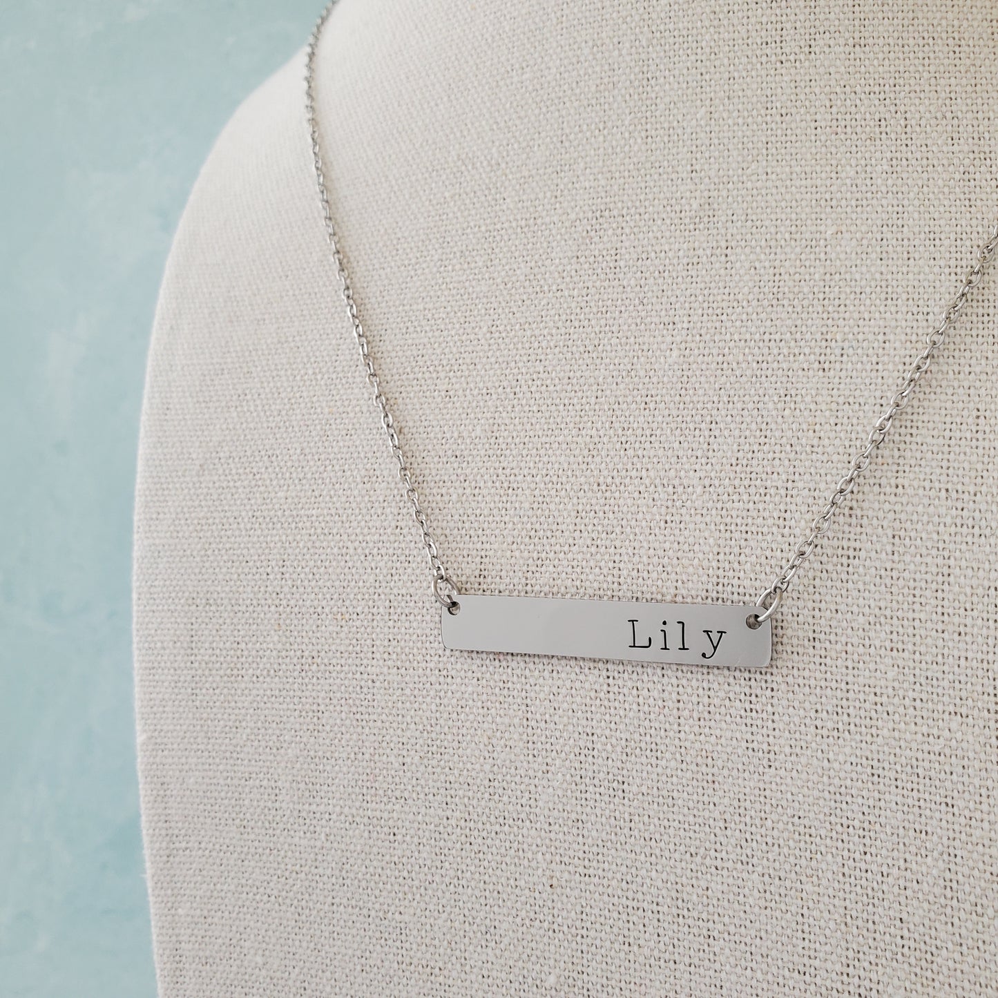 Horizontal Bar Necklace Typewriter Name