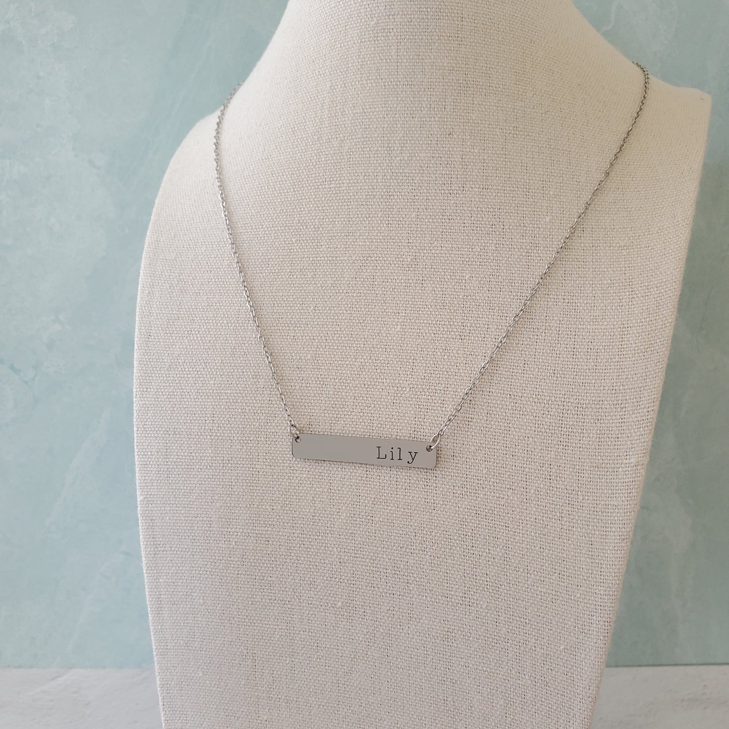 Horizontal Bar Necklace Typewriter Name