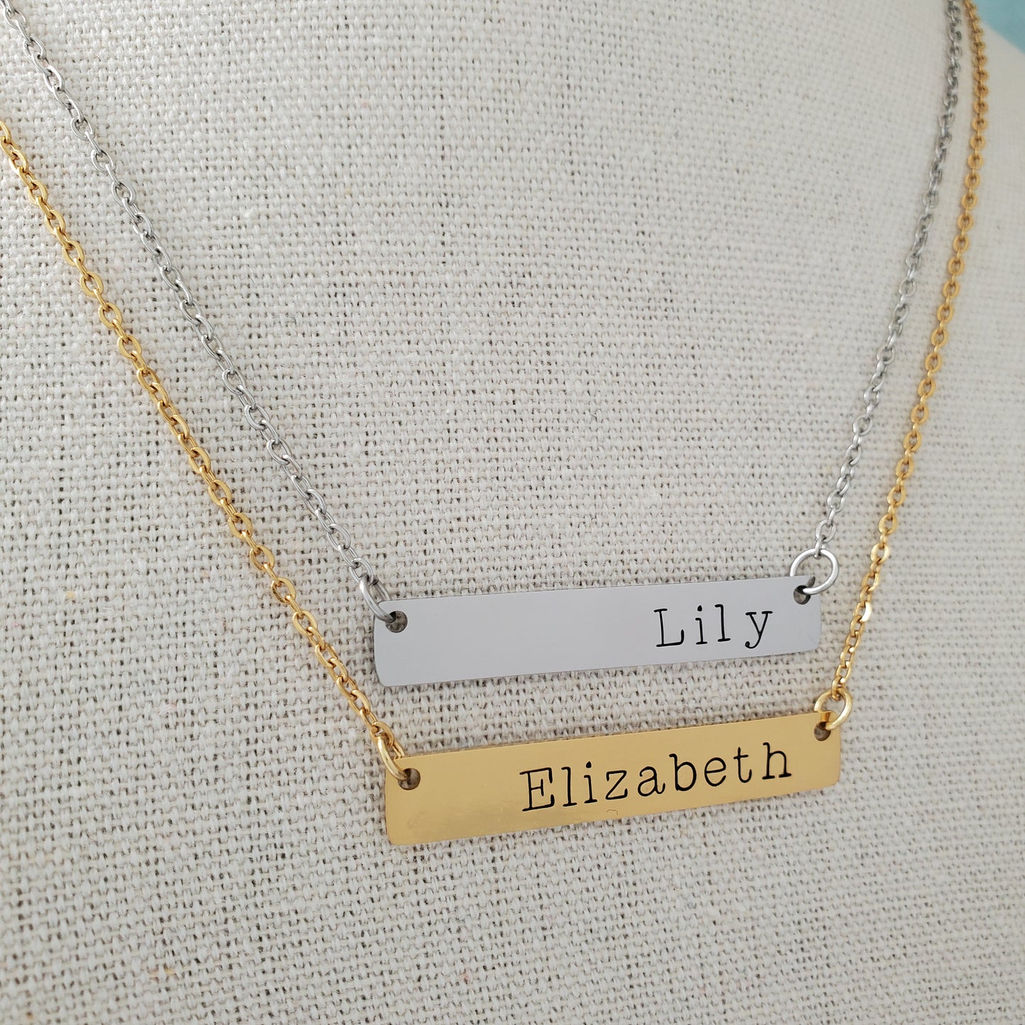Horizontal Bar Necklace Typewriter Name