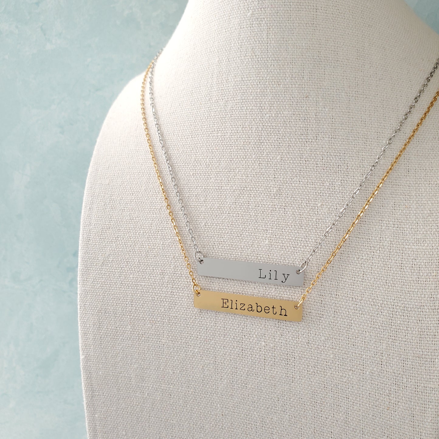 Horizontal Bar Necklace Typewriter Name