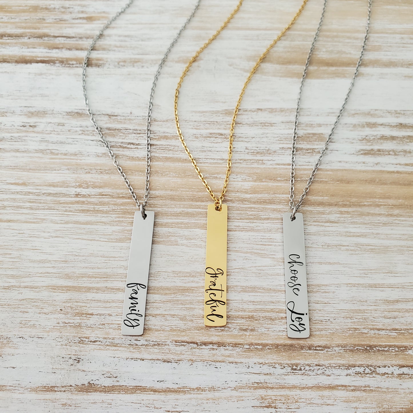 Vertical Bar Necklace with bold script