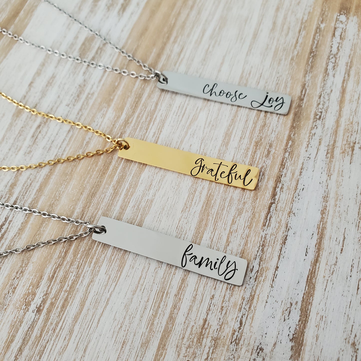Vertical Bar Necklace with bold script