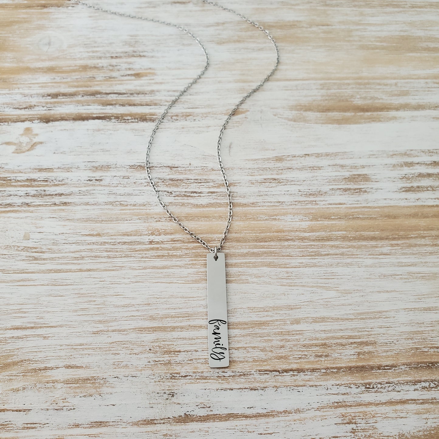 Vertical Bar Necklace with bold script