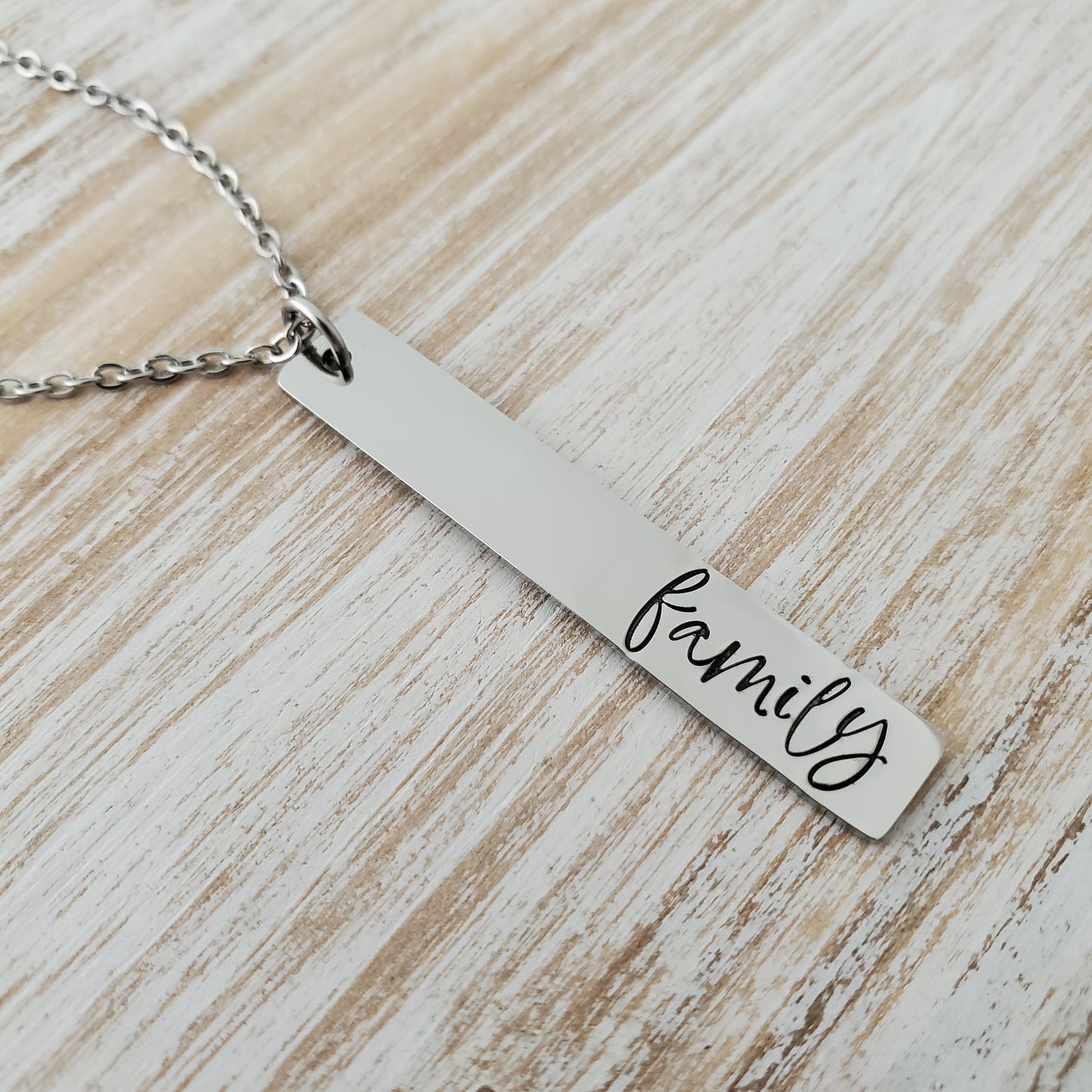 Vertical Bar Necklace with bold script