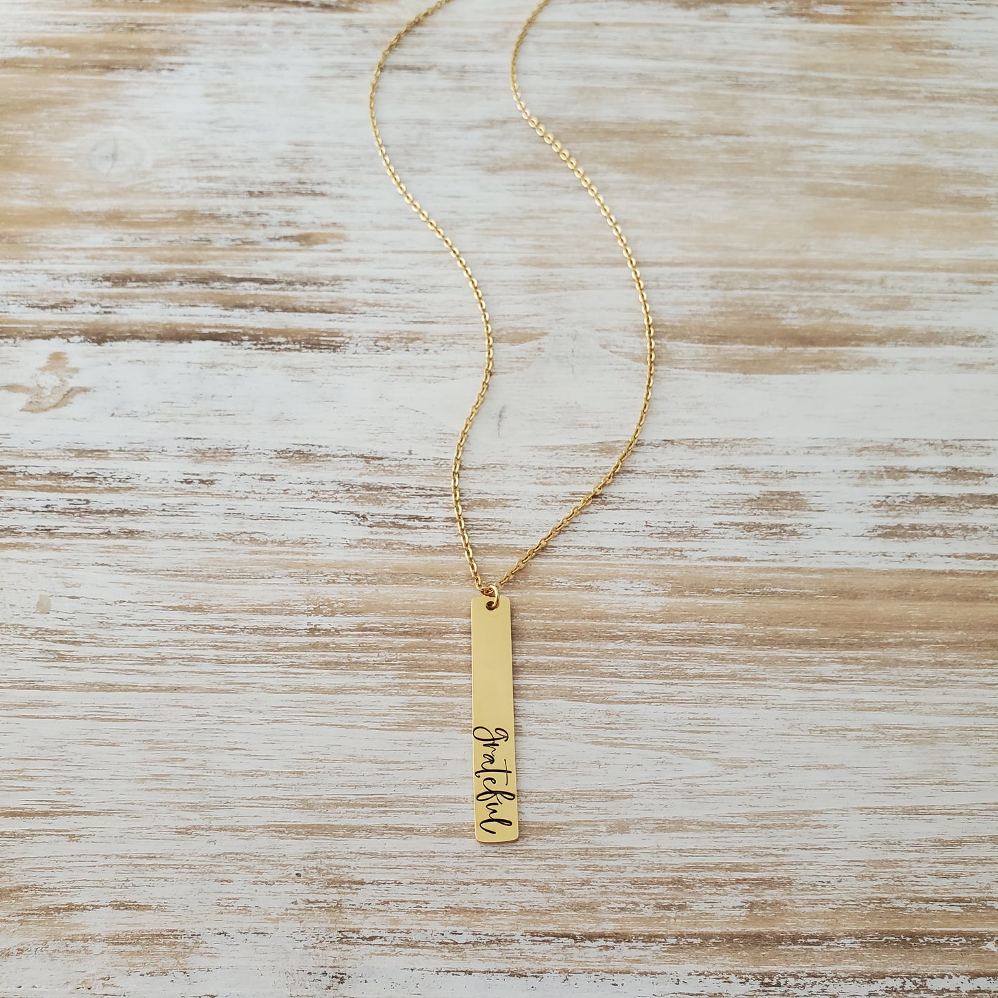 Vertical Bar Necklace with bold script
