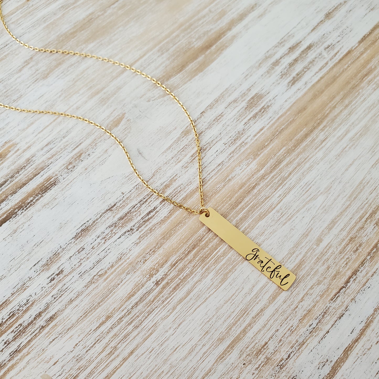 Vertical Bar Necklace with bold script