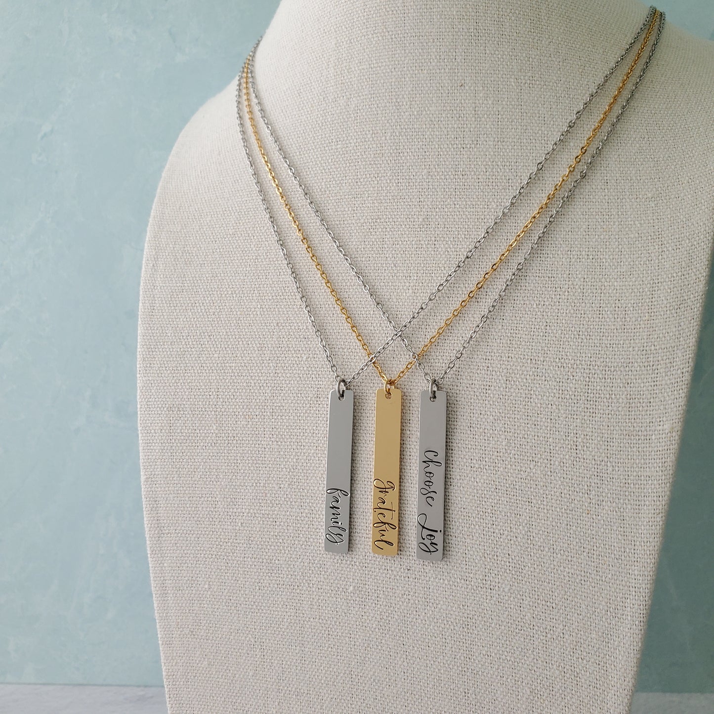 Vertical Bar Necklace with bold script
