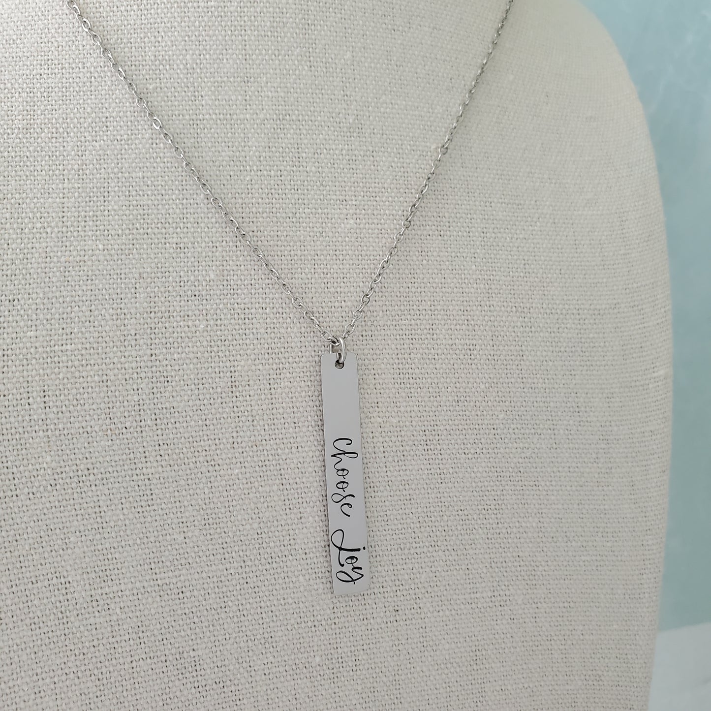 Vertical Bar Necklace with bold script