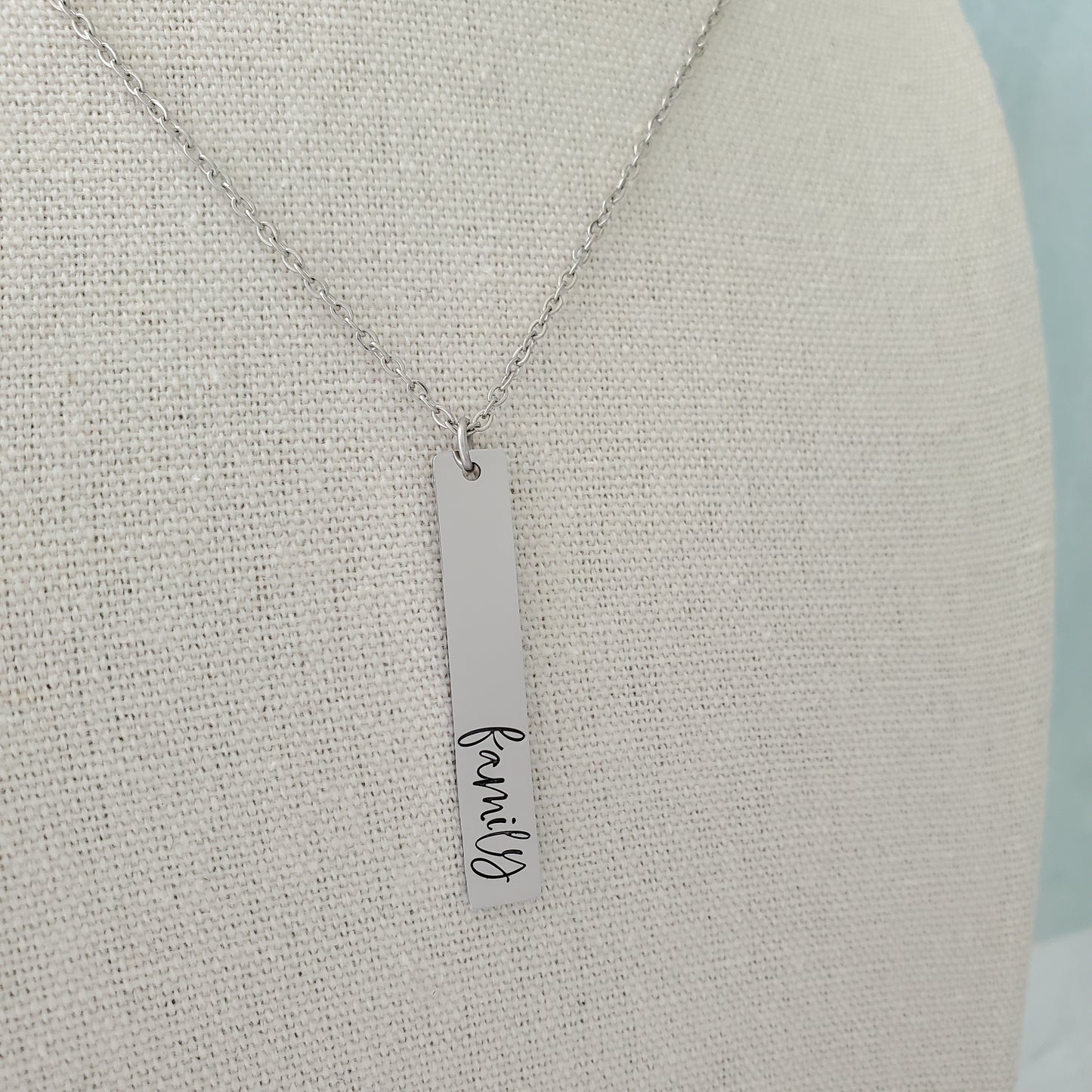 Vertical Bar Necklace with bold script
