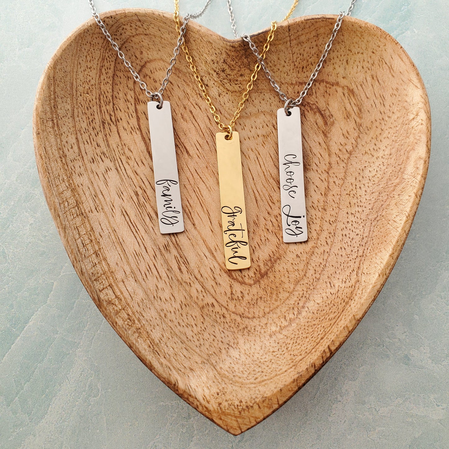 Vertical Bar Necklace with bold script