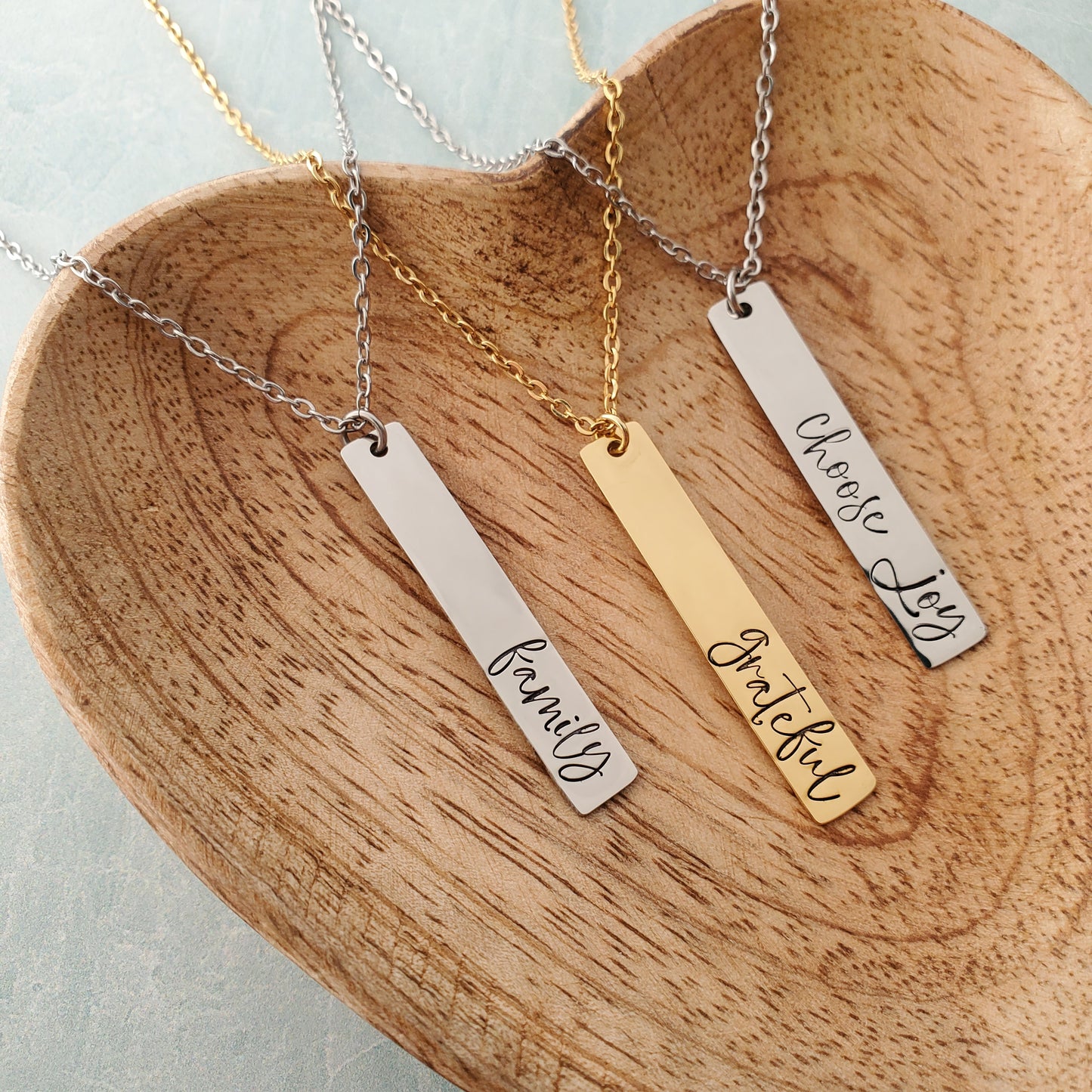 Vertical Bar Necklace with bold script