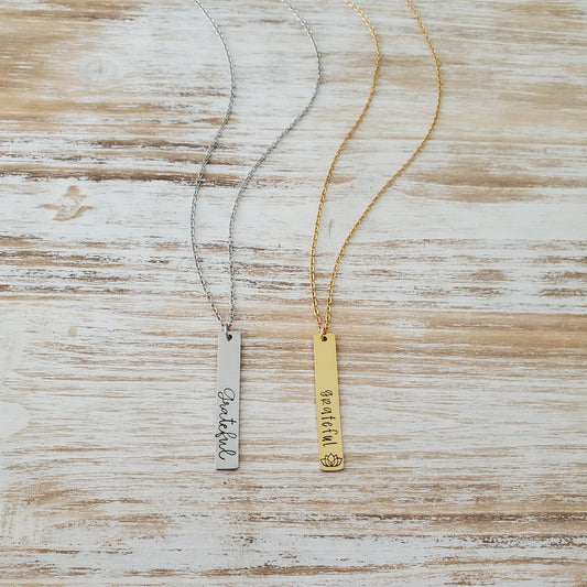 Vertical Bar Necklace 'grateful'