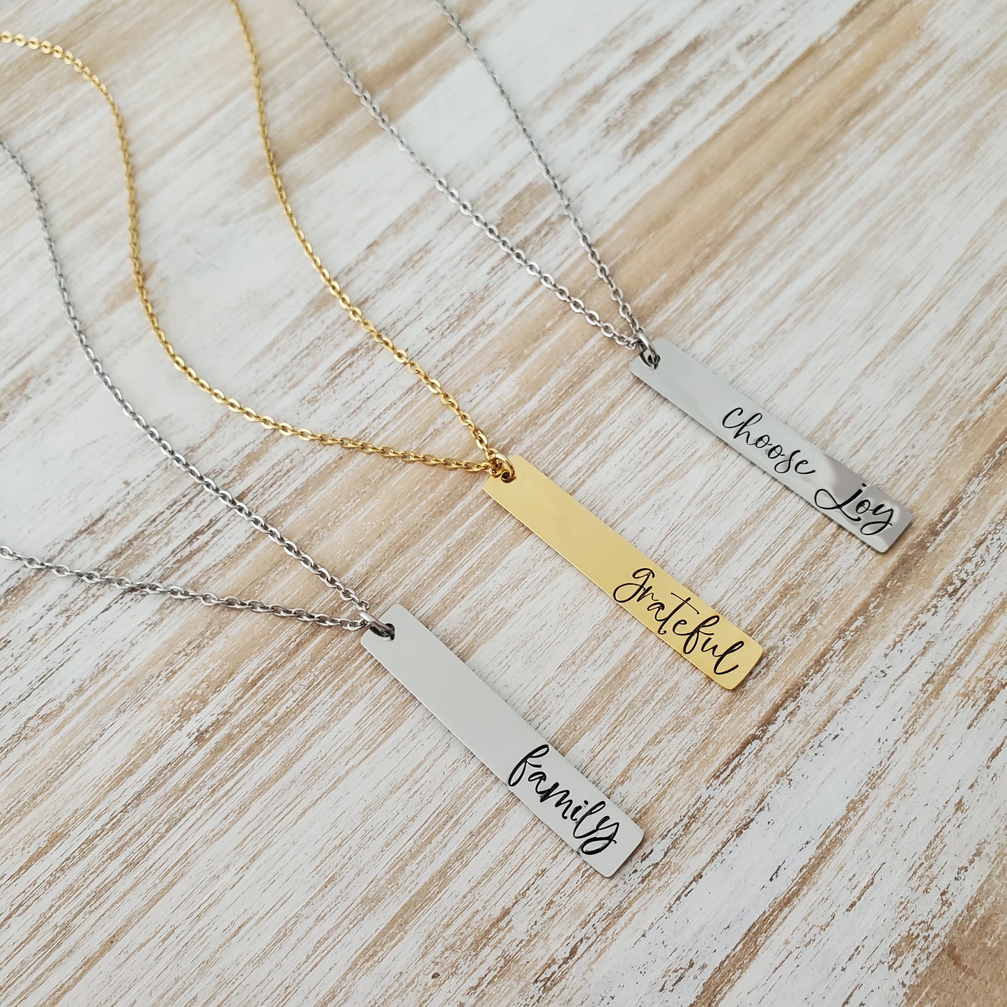 Vertical Bar Necklace with bold script