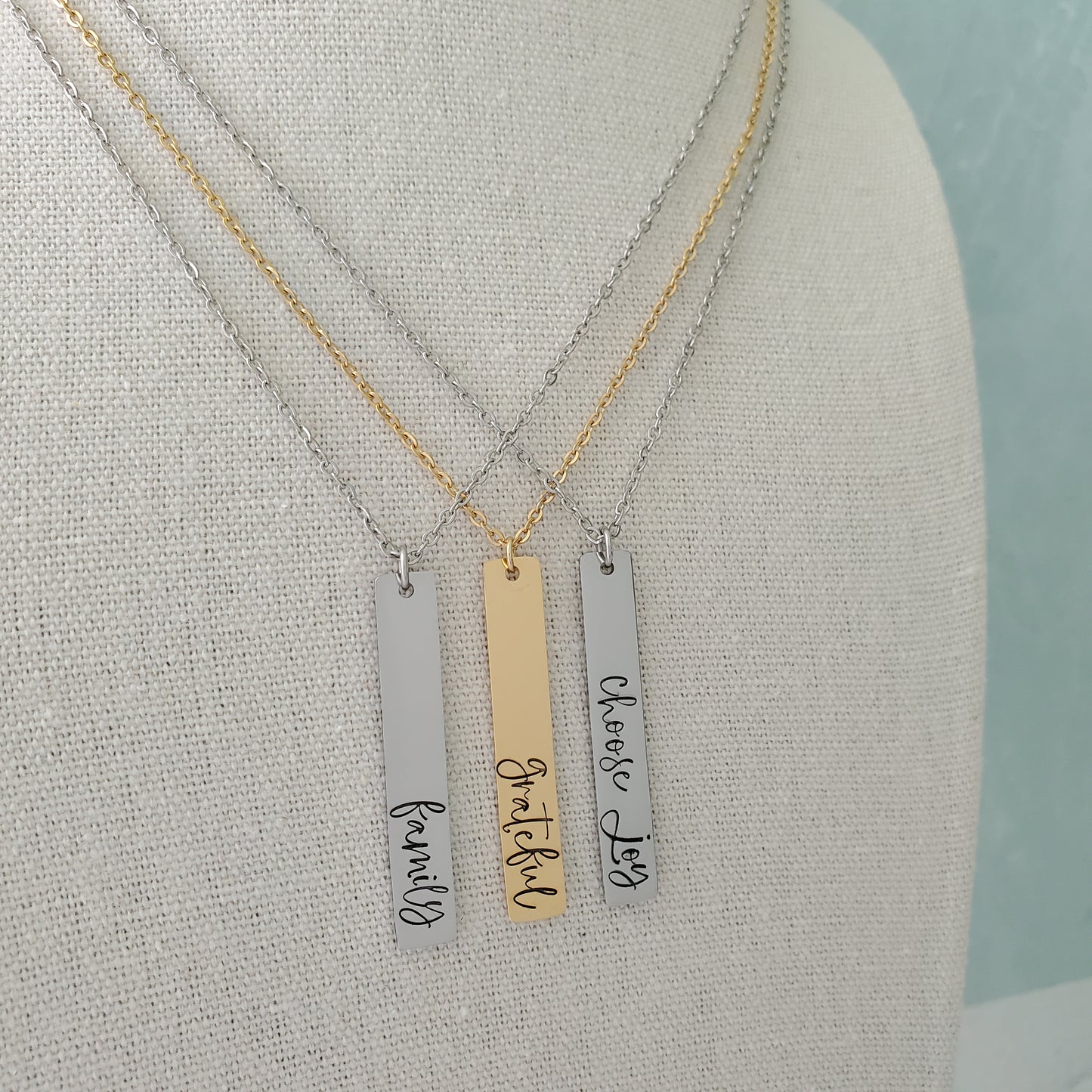 Vertical Bar Necklace with bold script