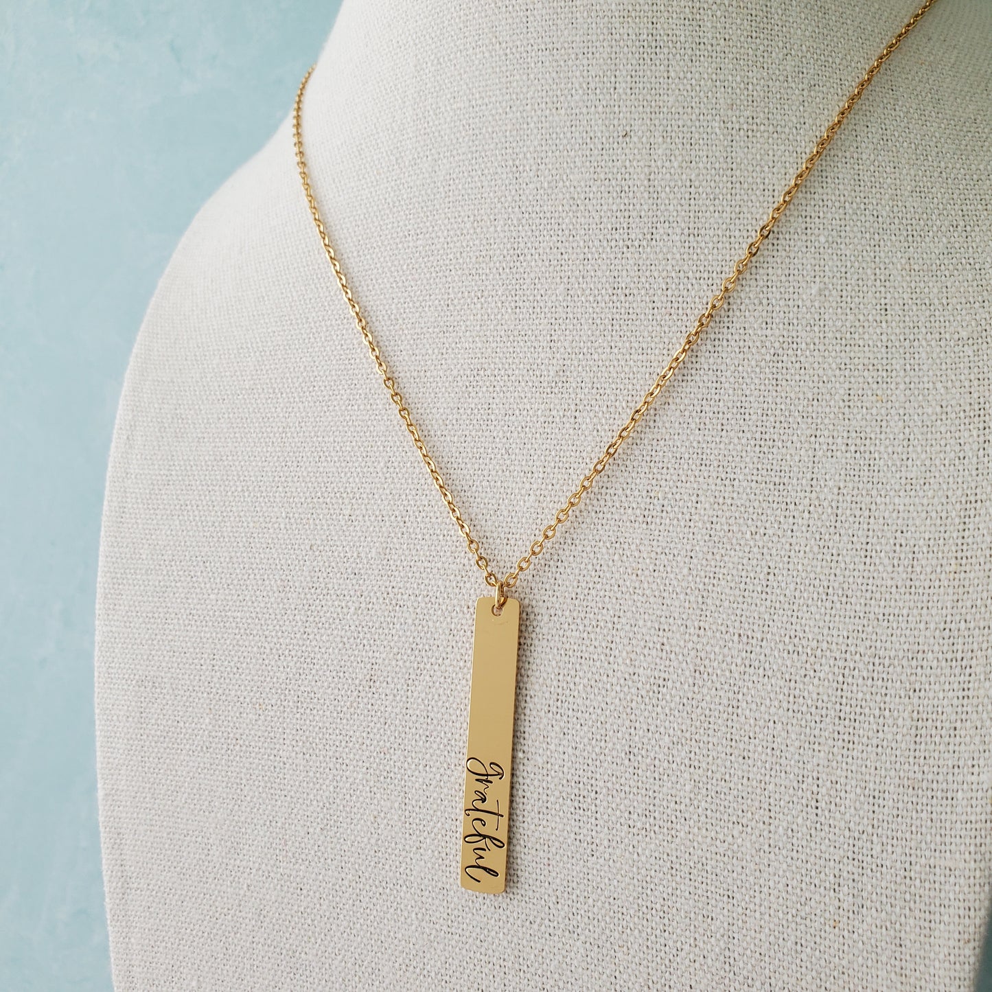 Vertical Bar Necklace with bold script