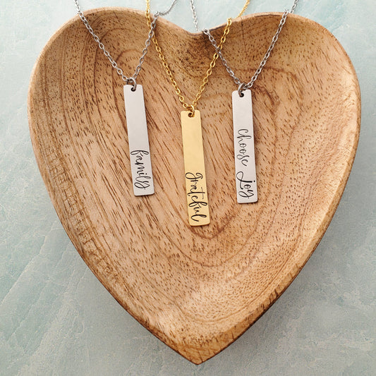 Vertical Bar Necklace with bold script