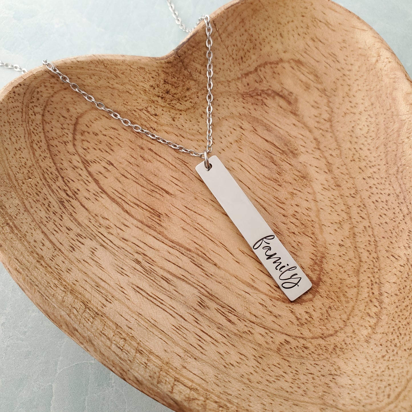 Vertical Bar Necklace with bold script